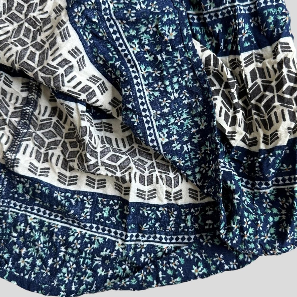Addie Bohemian Mini Dress Medium Blue Green Floral 3/4 Sleeves Elastic Waist - Picture 11 of 13
